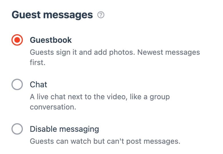Guest messages: Guestbook, Chat or Disable messaging