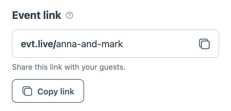 The event link with its Copy link button