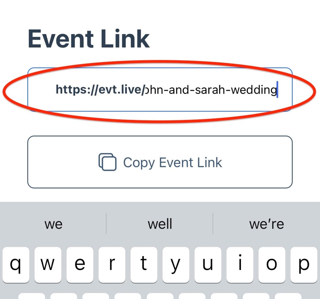 In the Event Link section, tap the text field with the link and make the changes required.