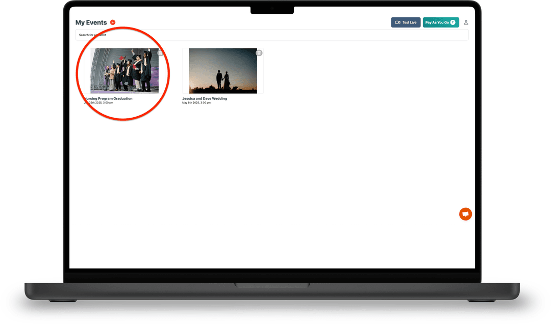 Create an Event and select your event on the main screen