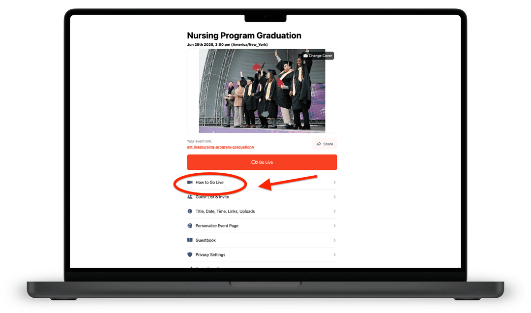 Click How to Go Live button (first option on the list)