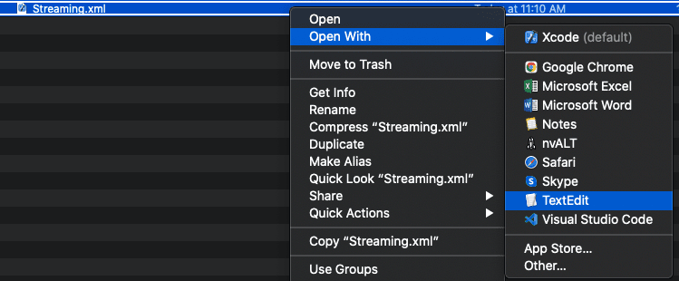 Edit the file called Streaming.xml with a text or code editor