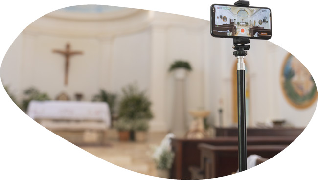 smartphone live streaming inside a catholic church