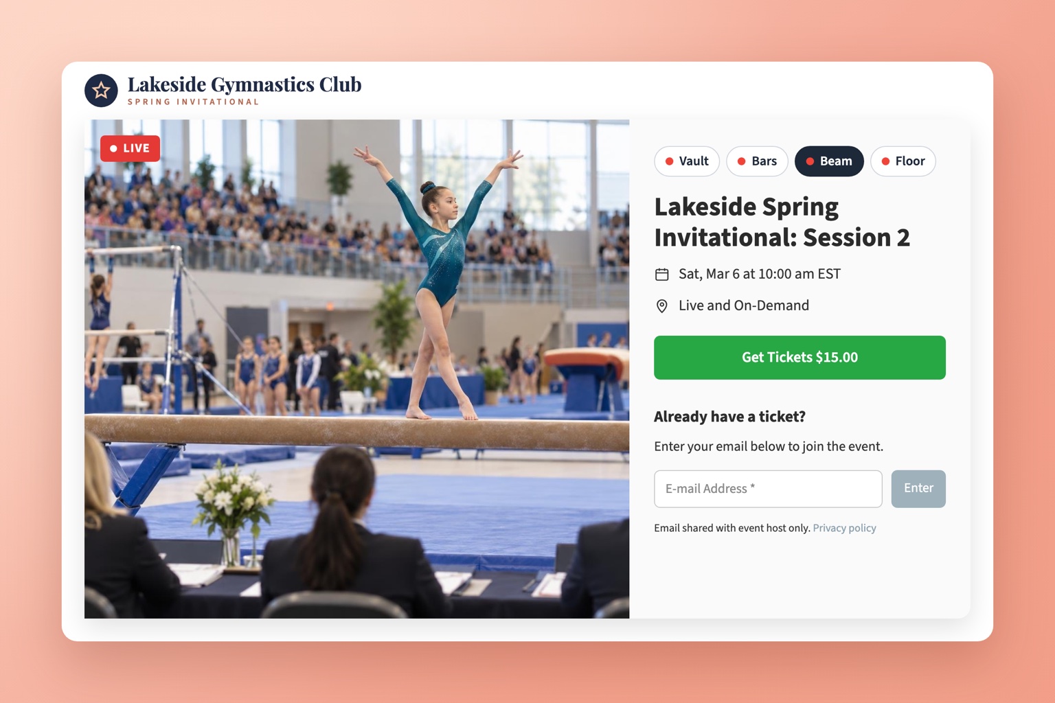 Transmite competencias de gimnasia en vivo