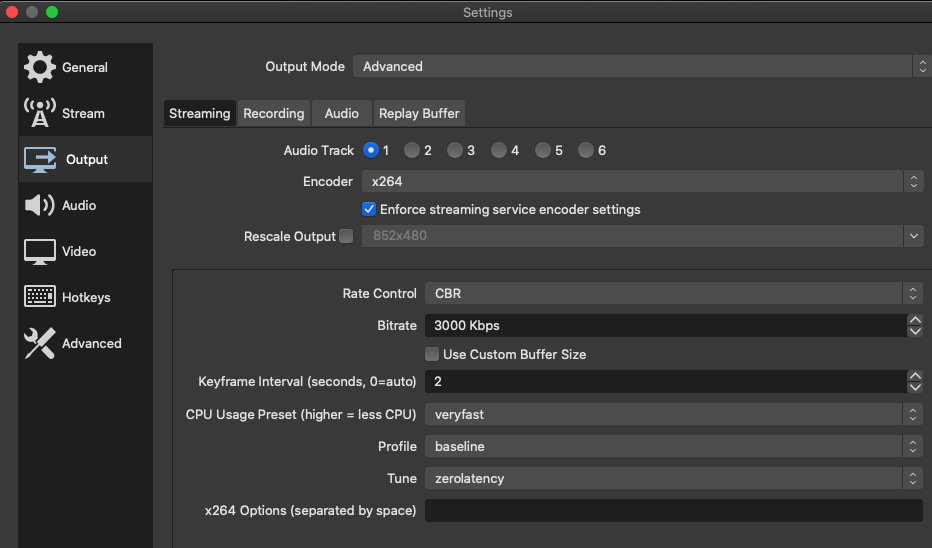 obs studio settings for live streaming events