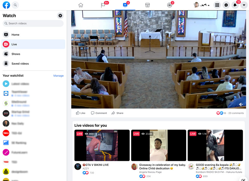 Facebook Live viewing page
