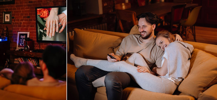 couple watching their wedding video