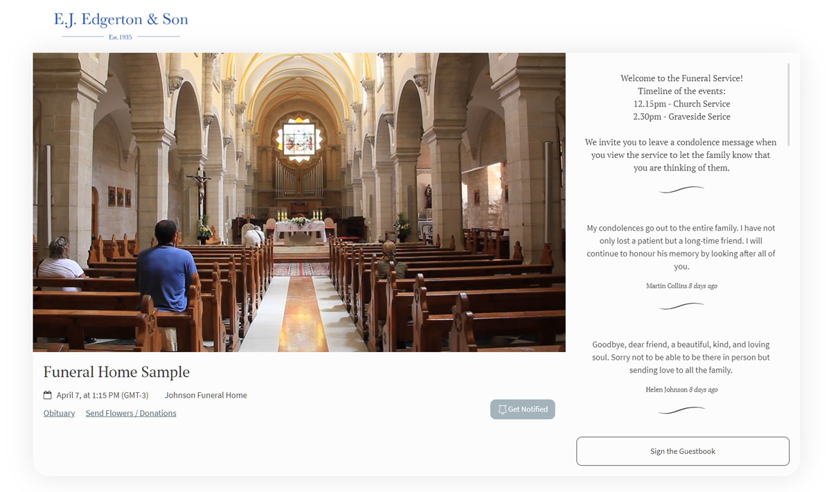 funeral live stream viewing page