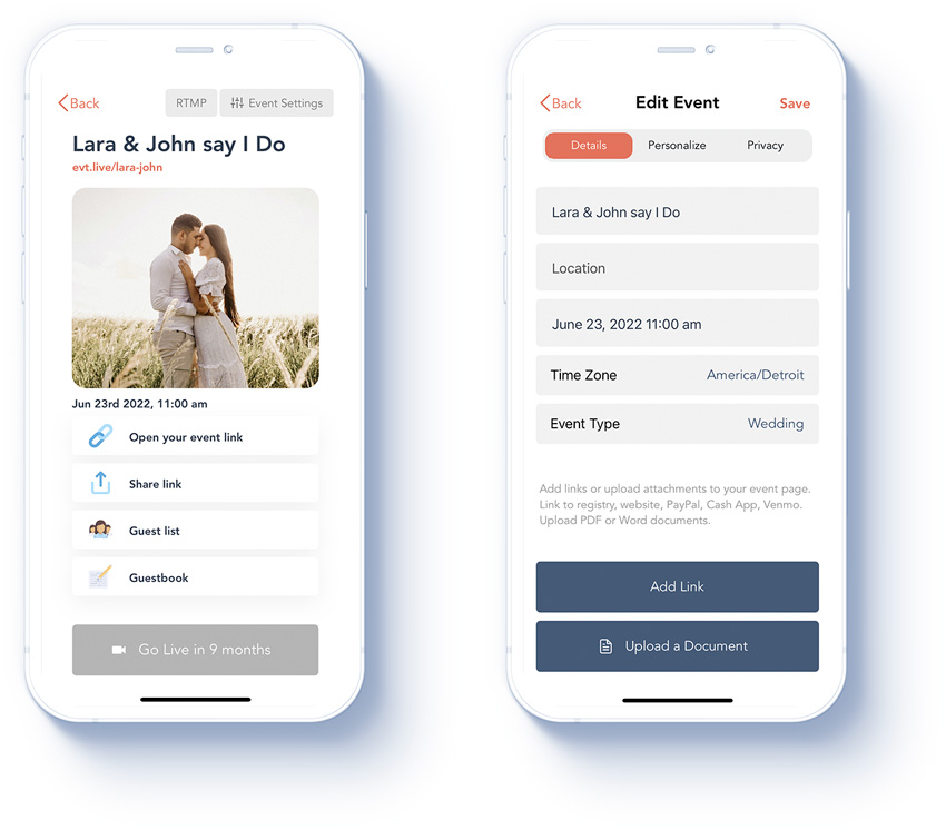 private live streaming app for weddings