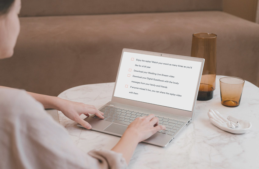 wedding live stream checklist on computer