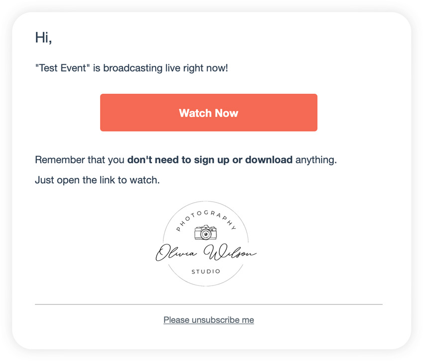 live streaming notification over email
