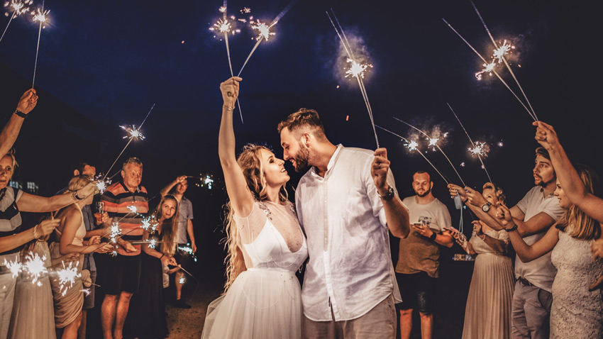 sparklers at wedding reception
