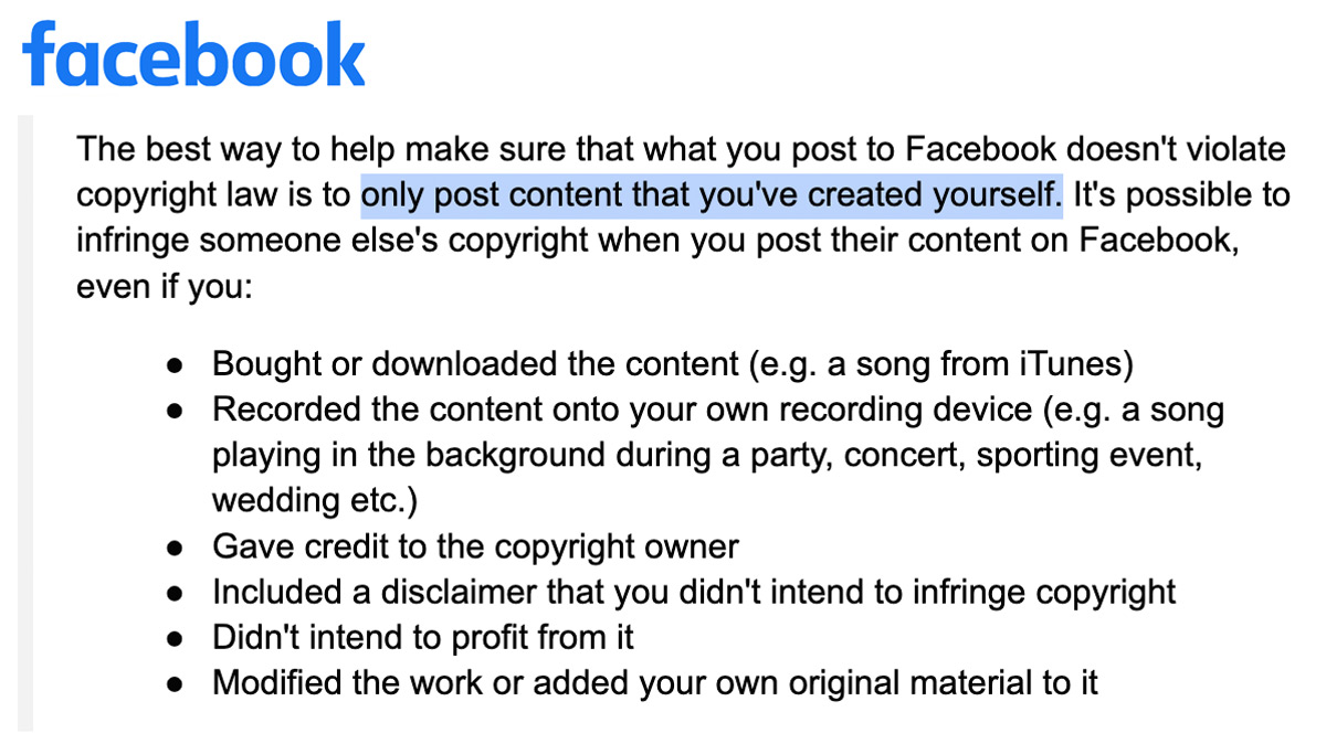 facebook copyright claims