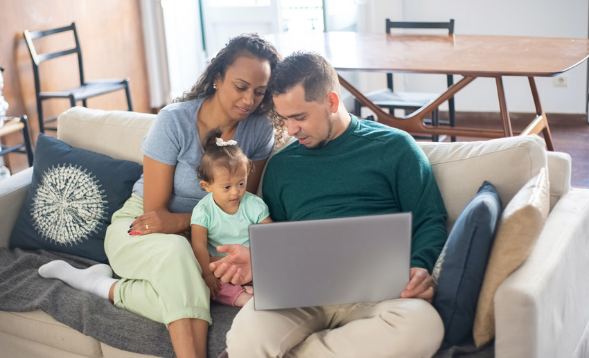 family watching a funeral online