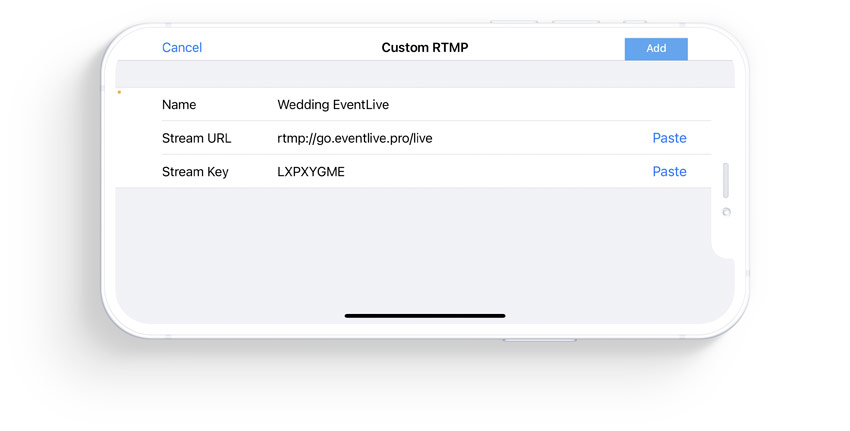 mevo start rtmp add a stream key
