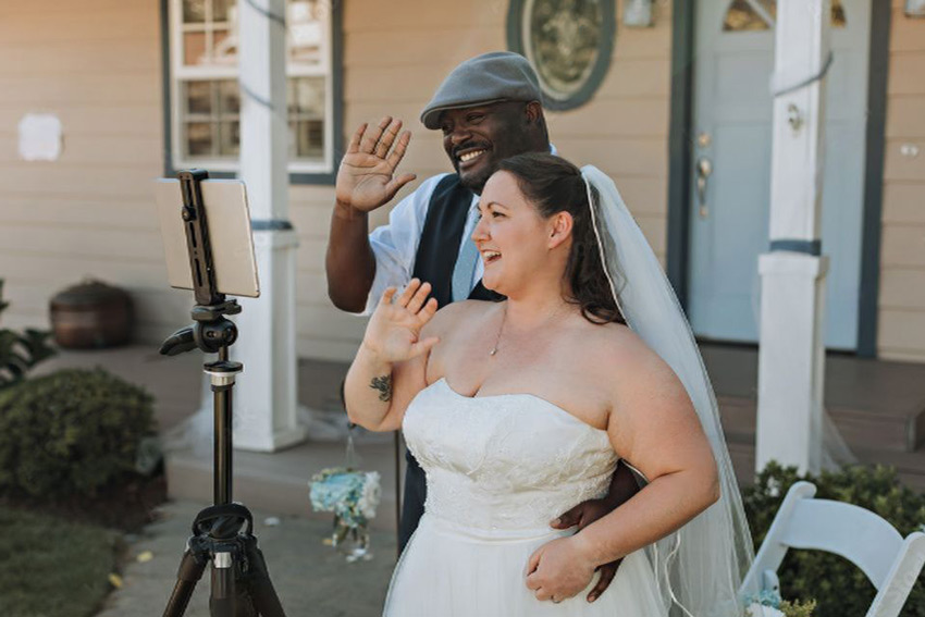 couple during wedding live stream